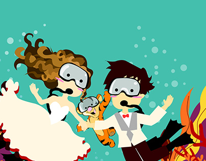 Scuba Diver Couple Illustration