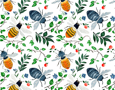 Bees and oranges pattern