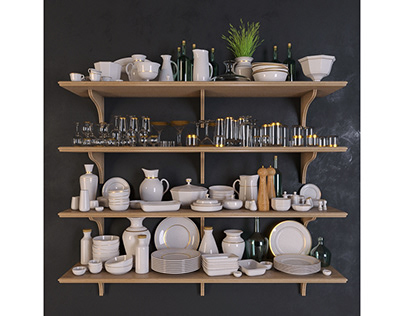 Shelves with dishes 3d models