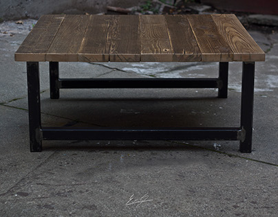 Square Wood and Steel Coffee Table