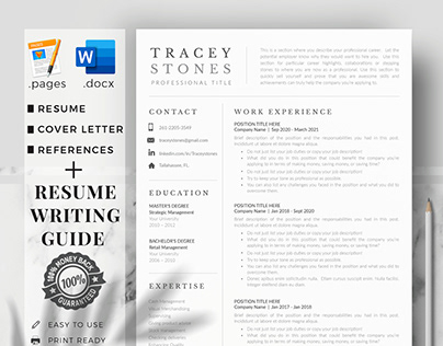 Easy Resume Template and Cover Letter for Word & Pages