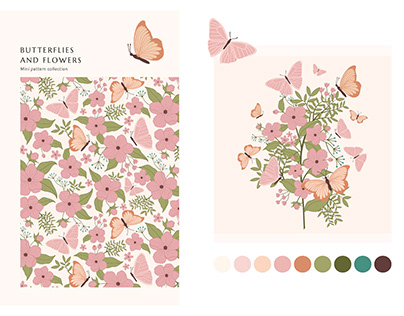 Butterflies and flowers mini pattern collection
