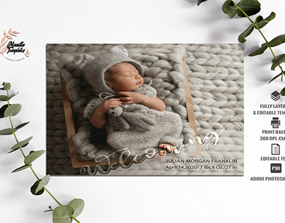 Newborn baby birth announcement card template