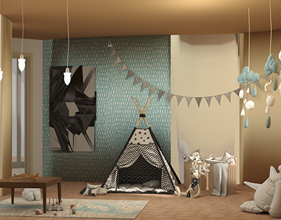 Playing room for children with wigwam
