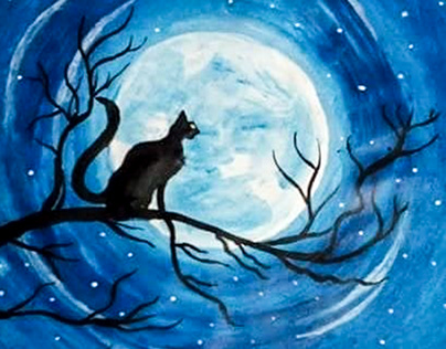 Lonely Cat in a Moonlit Night