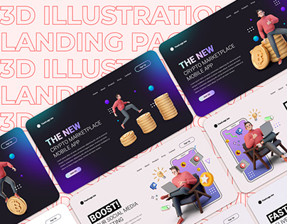 Landing page with pre-made 3D character Illustration
