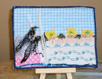 crows nest fiber art postcard