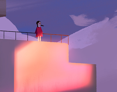 illustration girl on the roof