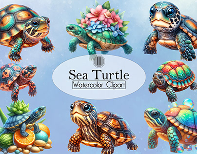 Sea Turtle Watercolor Clipart