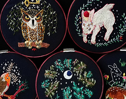 Night Forest: Embroidery Hoop Art