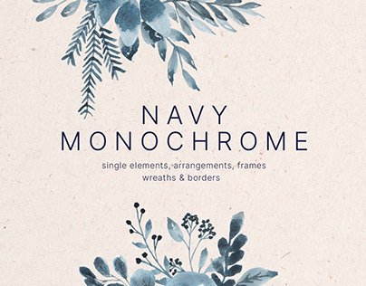 Navy Monochrome Watercolor Design Elements