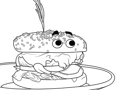 Line Drawing illustration of hamburger