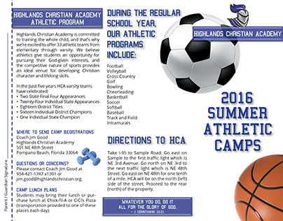 Summer Athletic Camps Quadfold Brochure