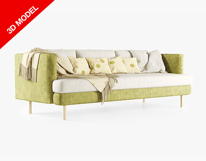 3d model Triple sofa with plaid
