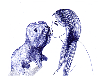 The Girl and the pekingese dog
