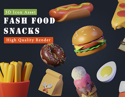3d icon fash food and snacks