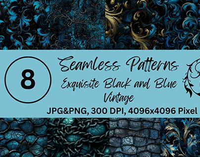 Seamless Patterns Exquisite Black and Blue Vintage