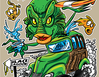 Hot Rodder Creature from the Black Lagoon in Ford Woody