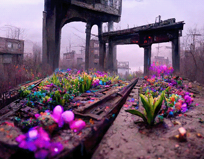 flowers on abandoned elevated train tracks
