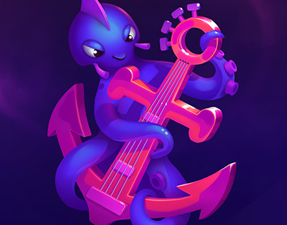 Octopus with an anchor guitar