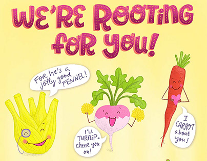 Rooting for You Vegetable Pun Illustration and Cards
