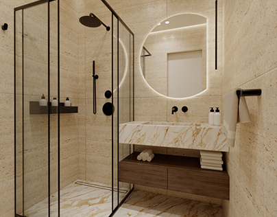 Project thumbnail - Modern bathroom in warm tones