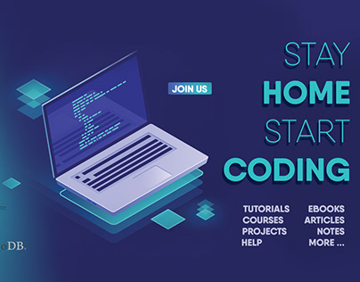 Facebook Group Cover Design - STAY HOME START CODING