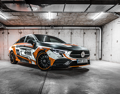 Stylized car wrapping design for a Mercedes CLA.