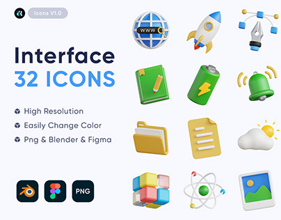 Interface Web 3D Icon Assets