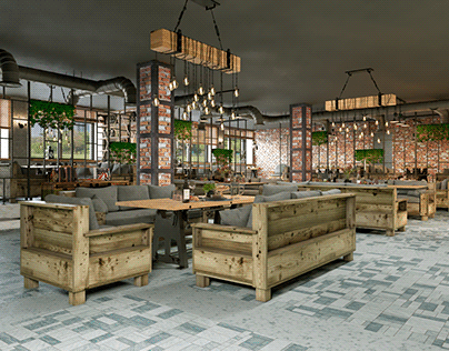 Visualization of a cafe in Yekaterinburg in Loft style