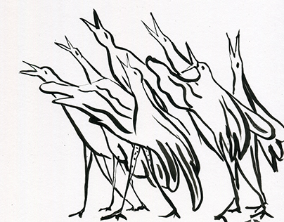 The melancholic birds line drawing illustrations