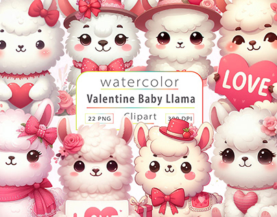 Cute Valentine Baby Llama Clipart