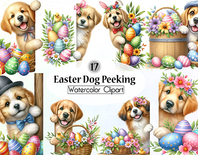 Easter Dog Peeking Sublimation Clipart