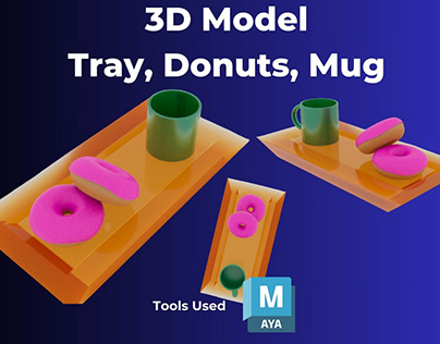 3D Model Tray, Donuts, Mug