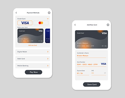 Credit Card Payment Methods User Interface