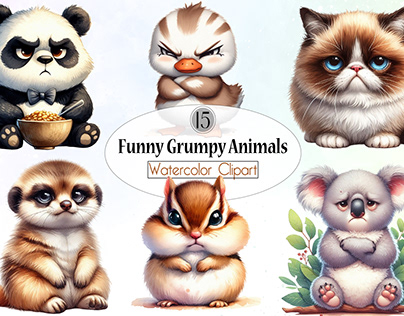 Funny Grumpy Animals Sublimation Clipart