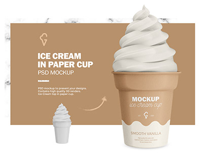 Ice Cream Top in Paper Cup - PSD Mockup