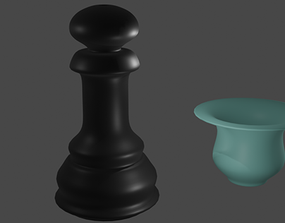 Peón de Ajedrez y recipiente Modelado 3D Blender