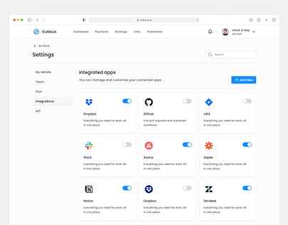 Settings - Integrations page