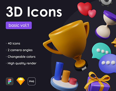 Basic Pack - 40 Customizable 3D Icons
