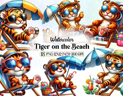 Cute Tiger on the Beach Sublimation
