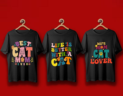 Retro wavy, Groovy pet lover, cat lover T-shirt Design.