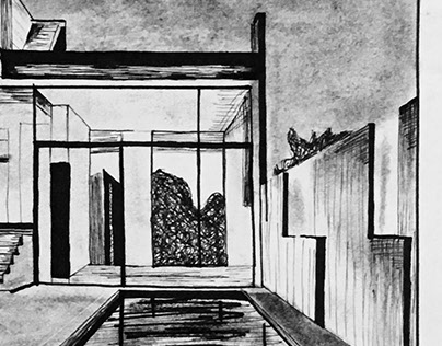Steven Holl Planar House | Charcoal and Pen Drawing