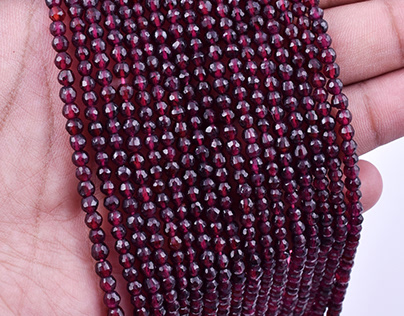 Natural Red Garnet Faceted Round Balls Gemstone Beads