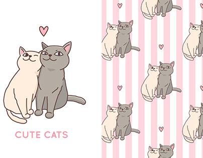 Cute hugging animal cats + Seamless Pattern