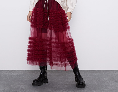 NEW | ZARA TRF | PINK TULLE SKIRT WITH FRILLS | SS 2020