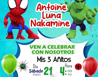 Tarjeta de cumpleaños Spiderman y Hulk