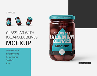 Glass Jar with Kalamata Olives Mockup Set