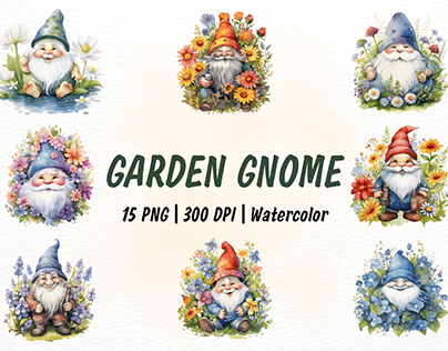 Garden Gnome Watercolor Clipart