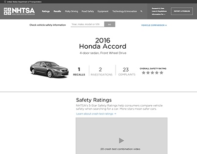 NHTSA Vehicle Detail page